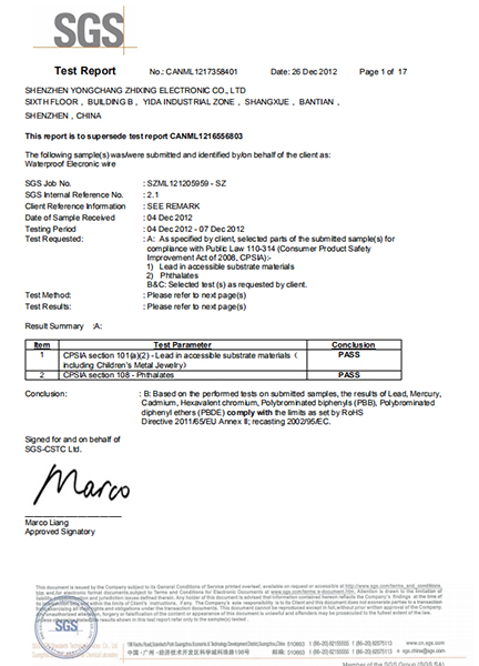 Waterproof environmental protection certificate